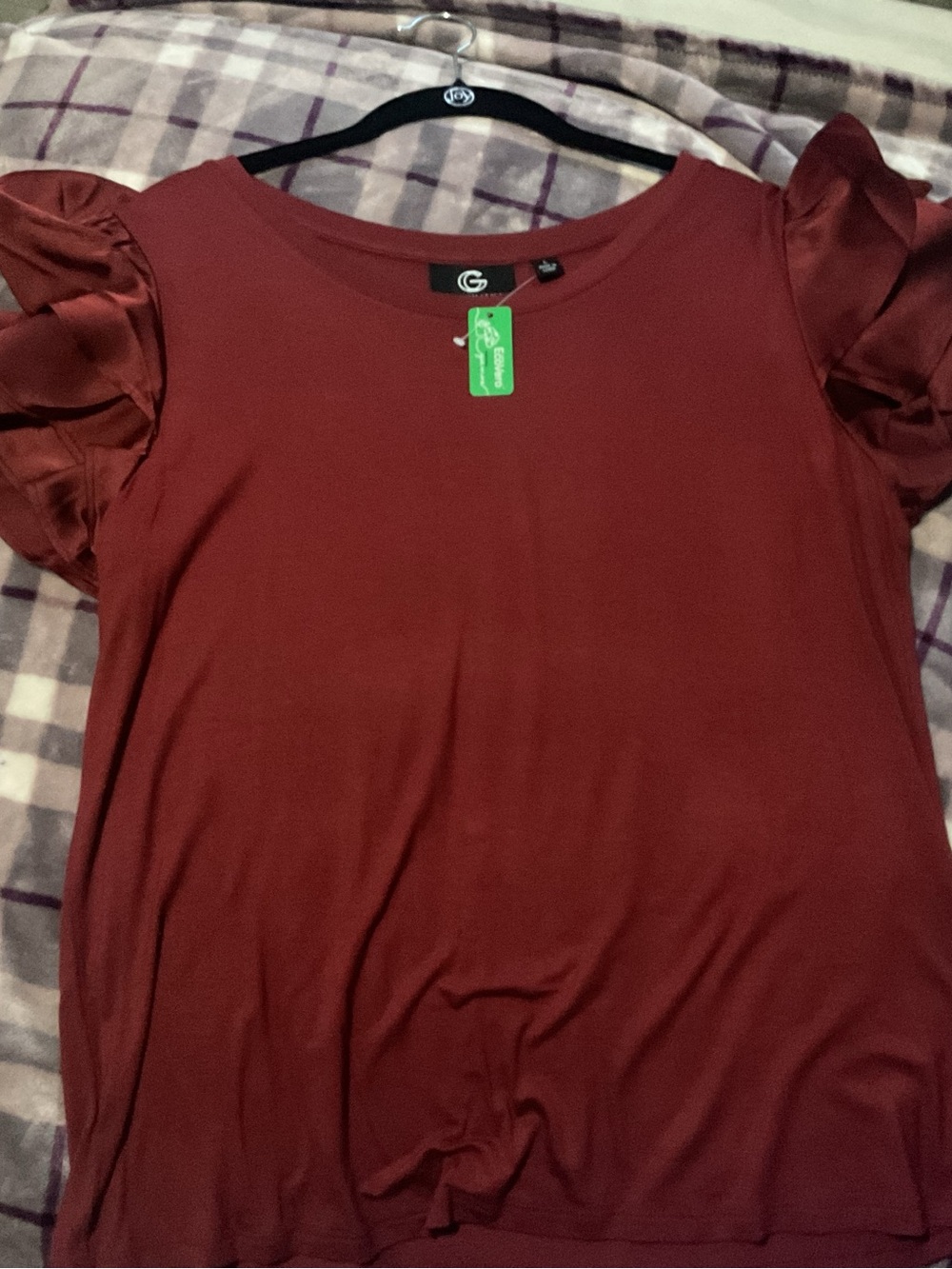 G by Giuliana Burgundy Puff Sleeve Tee